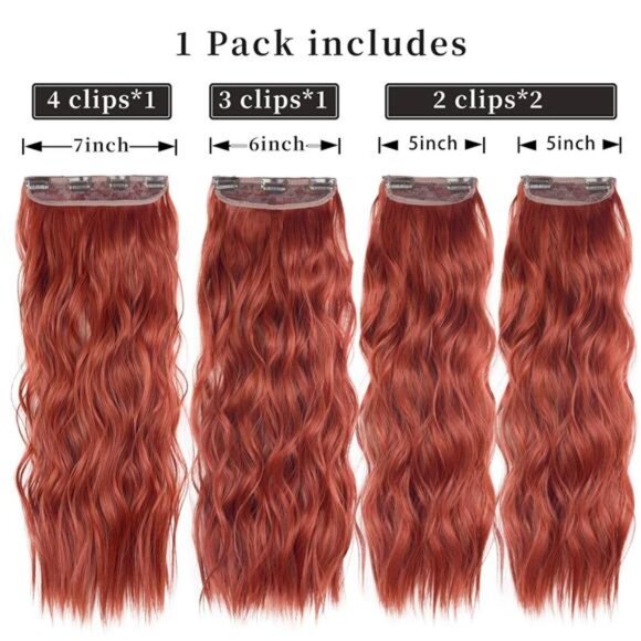Clip in Synthetic Hair Extensions 4PCS 20 Inches Copper Red - Picture 2 of 5